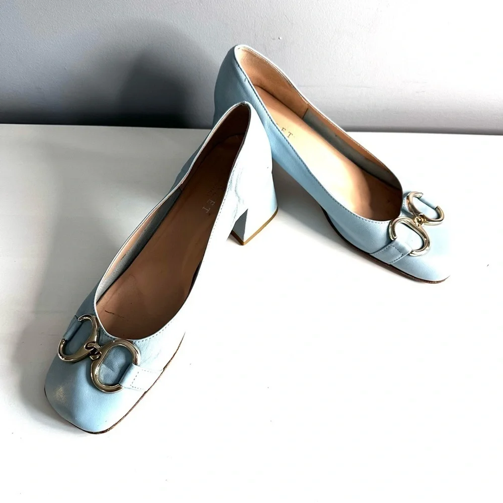 SCARLET Made in Italy, Low Block Heel, Leather, Baby Blue, Buckle Detail, Sz 8.5 - Picture 11 of 11